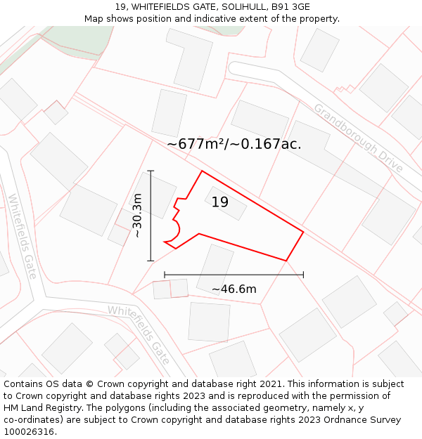 19, WHITEFIELDS GATE, SOLIHULL, B91 3GE: Plot and title map