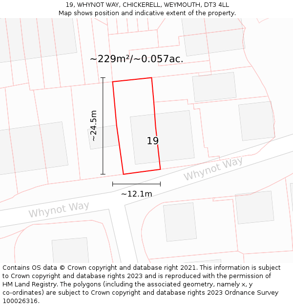 19, WHYNOT WAY, CHICKERELL, WEYMOUTH, DT3 4LL: Plot and title map