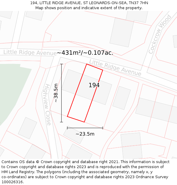 194, LITTLE RIDGE AVENUE, ST LEONARDS-ON-SEA, TN37 7HN: Plot and title map