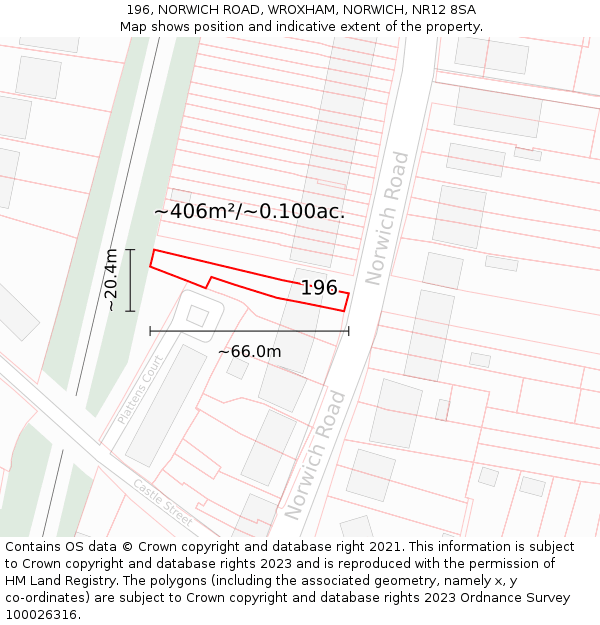 196, NORWICH ROAD, WROXHAM, NORWICH, NR12 8SA: Plot and title map