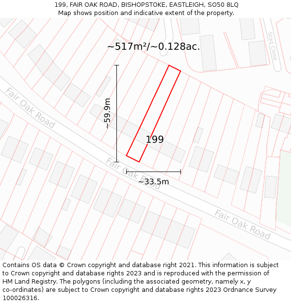 199, FAIR OAK ROAD, BISHOPSTOKE, EASTLEIGH, SO50 8LQ: Plot and title map