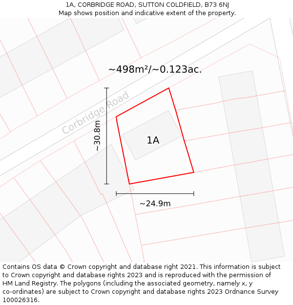 1A, CORBRIDGE ROAD, SUTTON COLDFIELD, B73 6NJ: Plot and title map