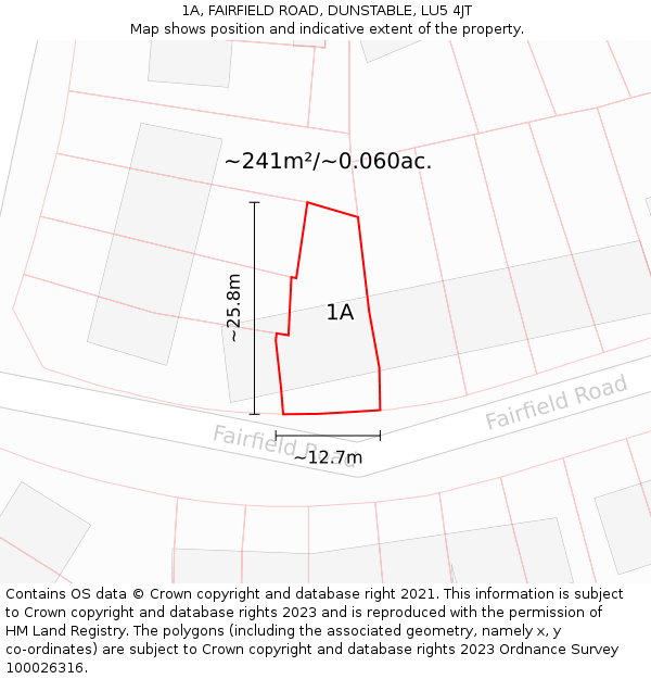1A, FAIRFIELD ROAD, DUNSTABLE, LU5 4JT: Plot and title map