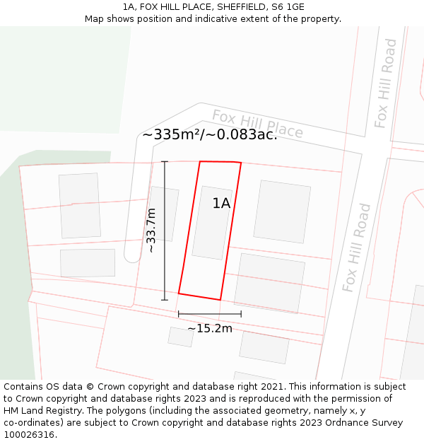 1A, FOX HILL PLACE, SHEFFIELD, S6 1GE: Plot and title map