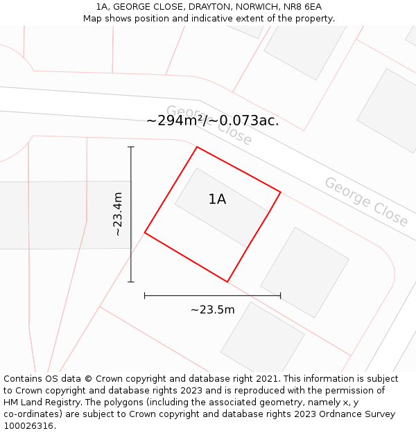 1A, GEORGE CLOSE, DRAYTON, NORWICH, NR8 6EA: Plot and title map
