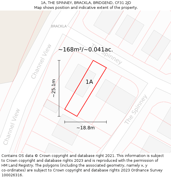 1A, THE SPINNEY, BRACKLA, BRIDGEND, CF31 2JD: Plot and title map