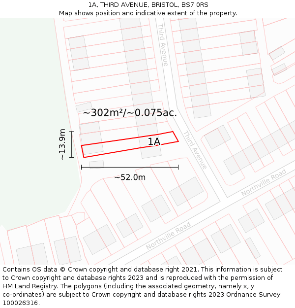 1A, THIRD AVENUE, BRISTOL, BS7 0RS: Plot and title map