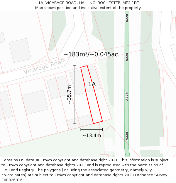1A, VICARAGE ROAD, HALLING, ROCHESTER, ME2 1BE: Plot and title map