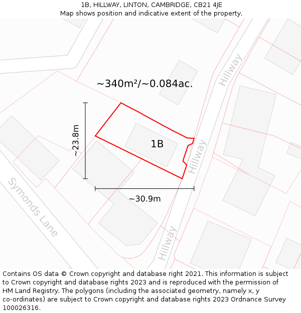 1B, HILLWAY, LINTON, CAMBRIDGE, CB21 4JE: Plot and title map