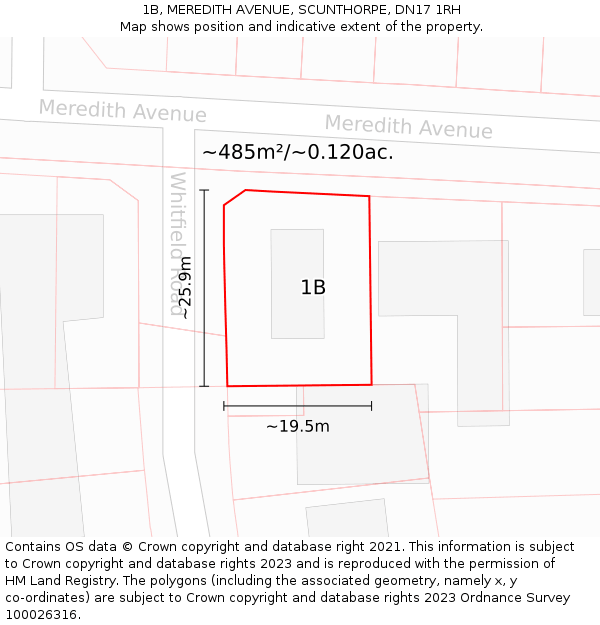 1B, MEREDITH AVENUE, SCUNTHORPE, DN17 1RH: Plot and title map