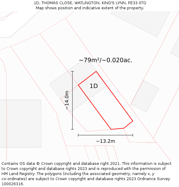 1D, THOMAS CLOSE, WATLINGTON, KING'S LYNN, PE33 0TG: Plot and title map
