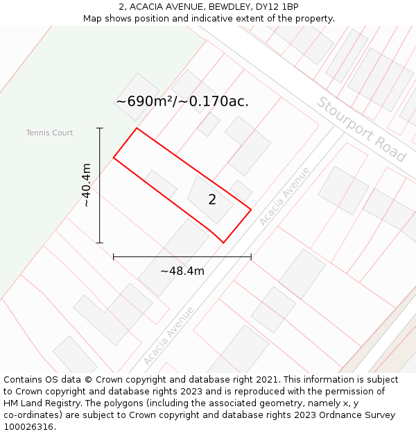 2, ACACIA AVENUE, BEWDLEY, DY12 1BP: Plot and title map