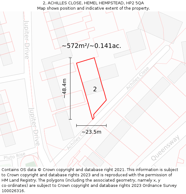 2, ACHILLES CLOSE, HEMEL HEMPSTEAD, HP2 5QA: Plot and title map