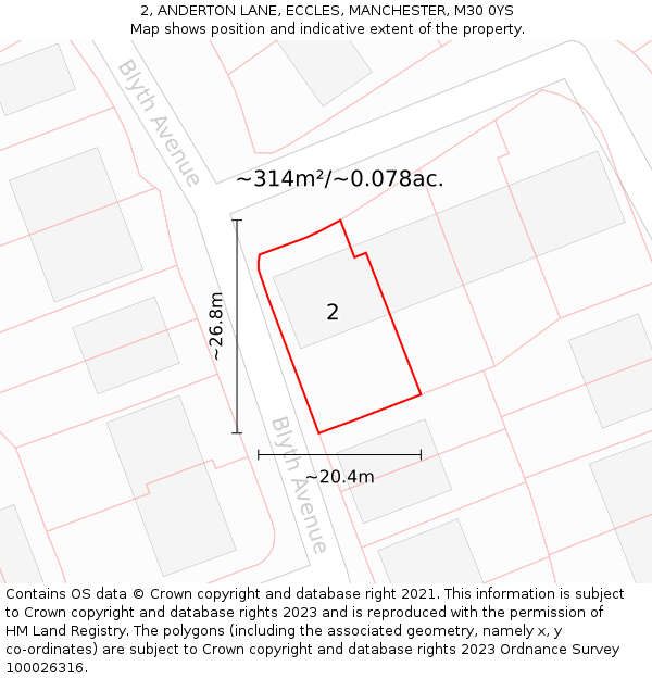 2, ANDERTON LANE, ECCLES, MANCHESTER, M30 0YS: Plot and title map