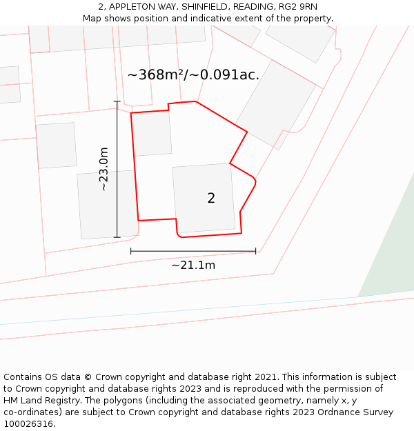 2, APPLETON WAY, SHINFIELD, READING, RG2 9RN: Plot and title map