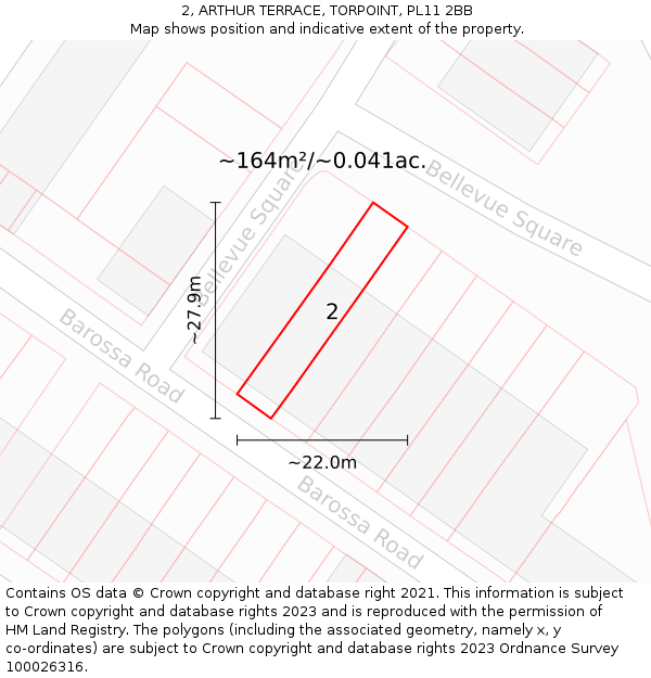 2, ARTHUR TERRACE, TORPOINT, PL11 2BB: Plot and title map