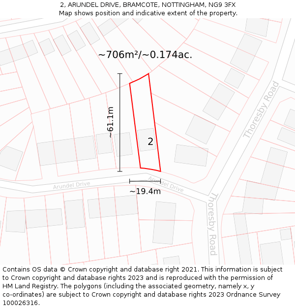2, ARUNDEL DRIVE, BRAMCOTE, NOTTINGHAM, NG9 3FX: Plot and title map