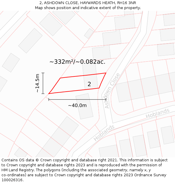 2, ASHDOWN CLOSE, HAYWARDS HEATH, RH16 3NR: Plot and title map
