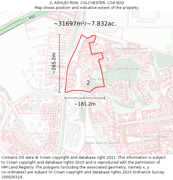 2, ASHLEY ROW, COLCHESTER, CO4 6DD: Plot and title map