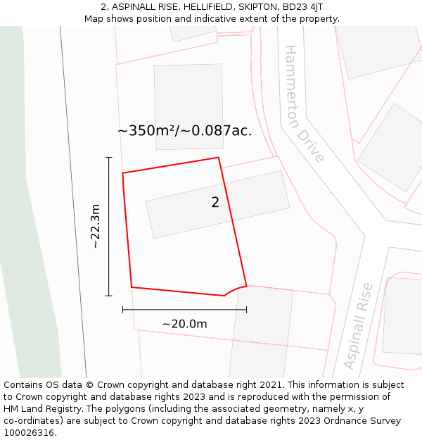 2, ASPINALL RISE, HELLIFIELD, SKIPTON, BD23 4JT: Plot and title map
