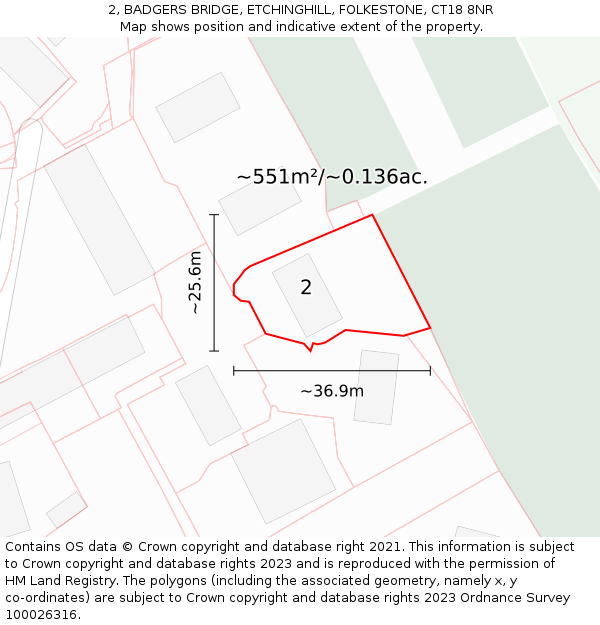 2, BADGERS BRIDGE, ETCHINGHILL, FOLKESTONE, CT18 8NR: Plot and title map