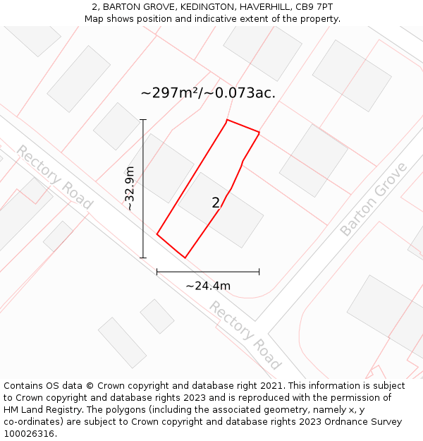 2, BARTON GROVE, KEDINGTON, HAVERHILL, CB9 7PT: Plot and title map
