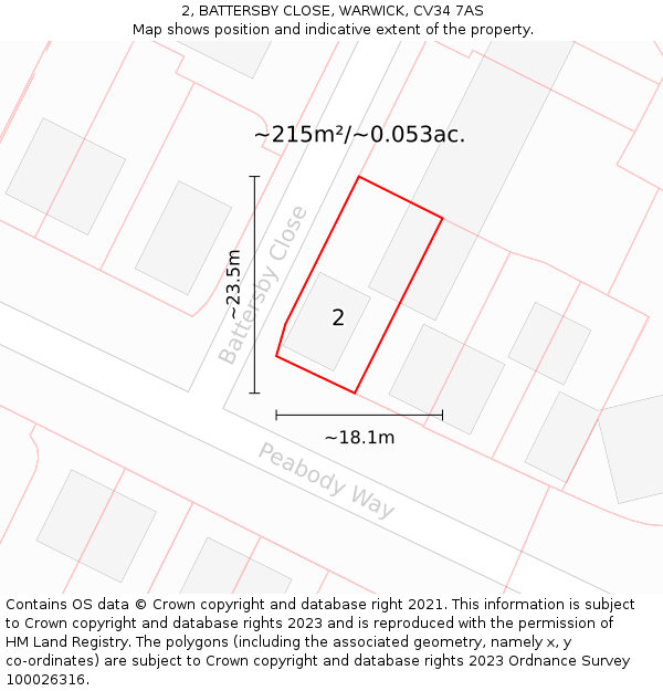 2, BATTERSBY CLOSE, WARWICK, CV34 7AS: Plot and title map