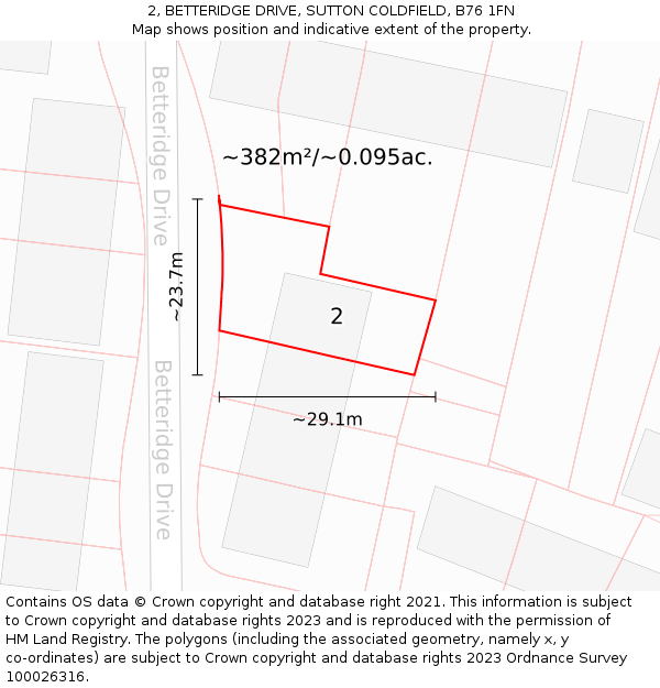 2, BETTERIDGE DRIVE, SUTTON COLDFIELD, B76 1FN: Plot and title map