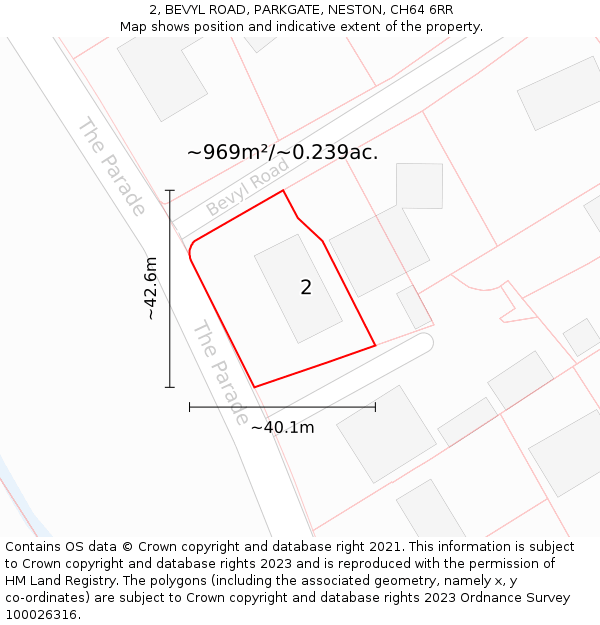 2, BEVYL ROAD, PARKGATE, NESTON, CH64 6RR: Plot and title map