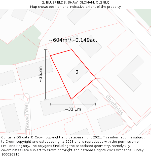 2, BLUEFIELDS, SHAW, OLDHAM, OL2 8LQ: Plot and title map