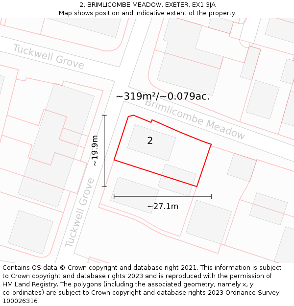 2, BRIMLICOMBE MEADOW, EXETER, EX1 3JA: Plot and title map