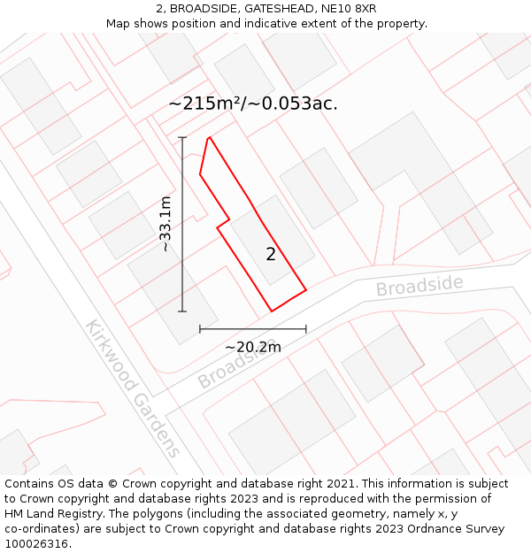 2, BROADSIDE, GATESHEAD, NE10 8XR: Plot and title map