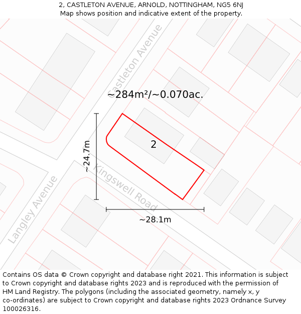 2, CASTLETON AVENUE, ARNOLD, NOTTINGHAM, NG5 6NJ: Plot and title map
