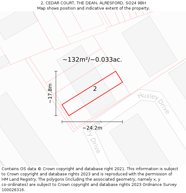2, CEDAR COURT, THE DEAN, ALRESFORD, SO24 9BH: Plot and title map