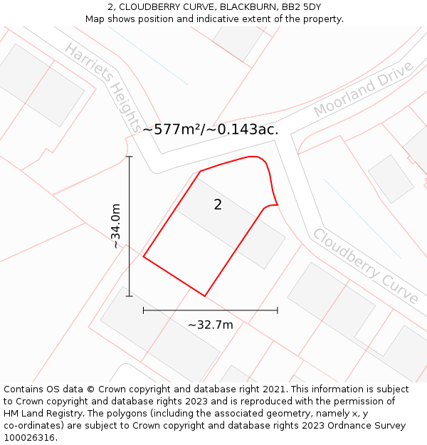 2, CLOUDBERRY CURVE, BLACKBURN, BB2 5DY: Plot and title map