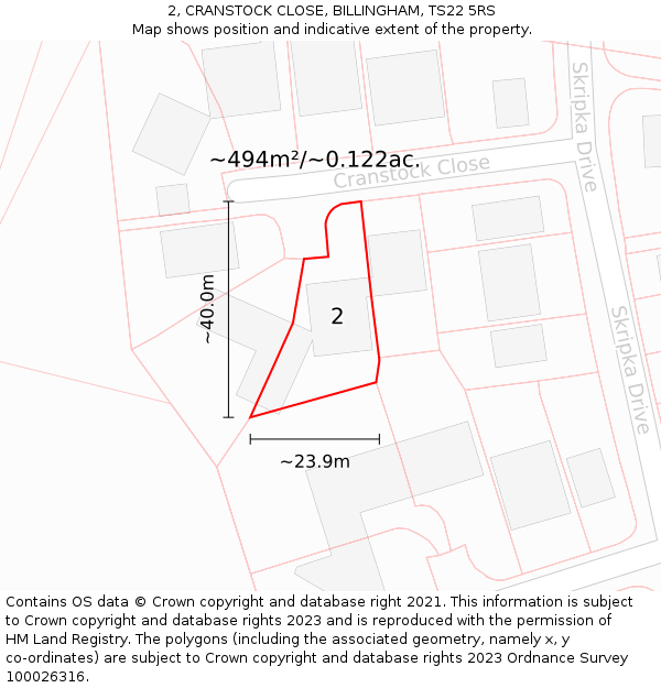 2, CRANSTOCK CLOSE, BILLINGHAM, TS22 5RS: Plot and title map