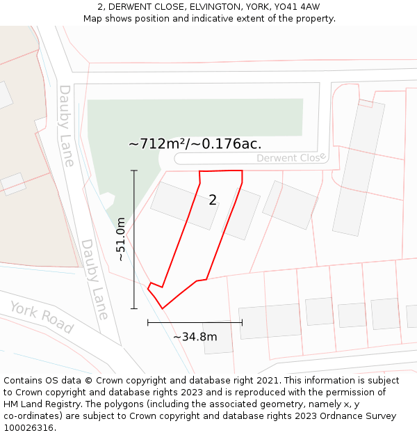 2, DERWENT CLOSE, ELVINGTON, YORK, YO41 4AW: Plot and title map