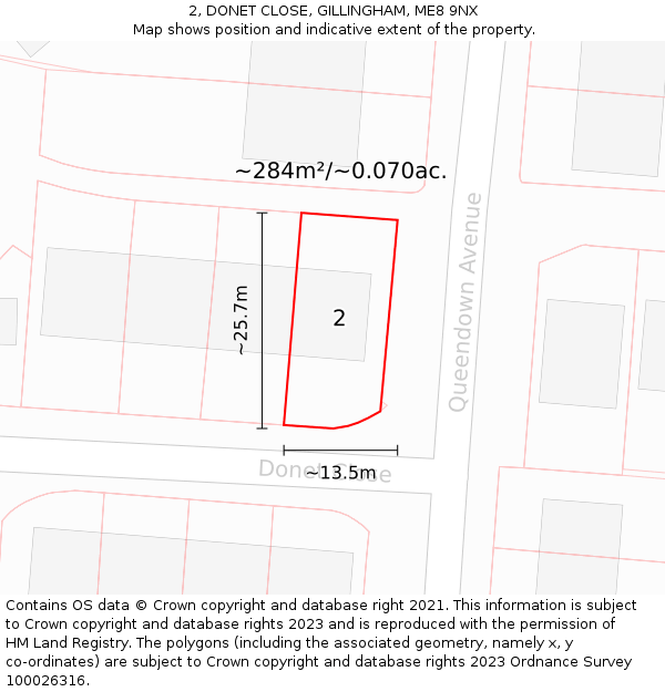 2, DONET CLOSE, GILLINGHAM, ME8 9NX: Plot and title map