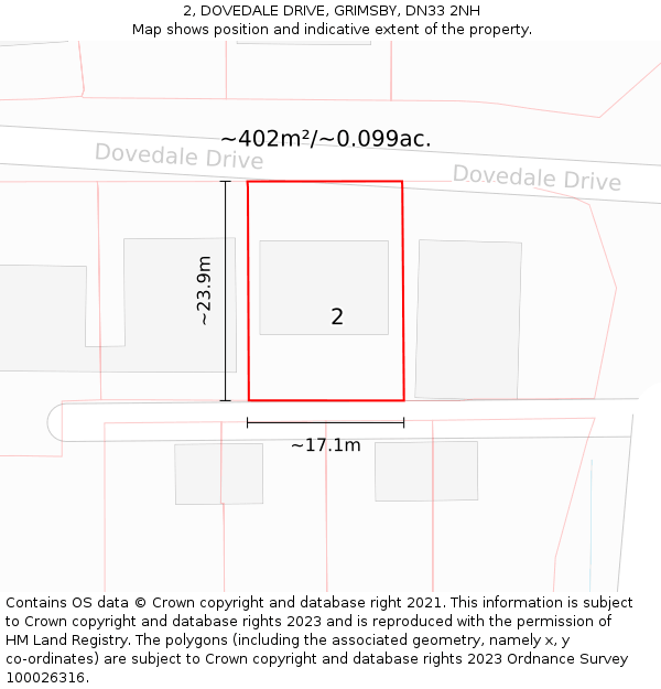 2, DOVEDALE DRIVE, GRIMSBY, DN33 2NH: Plot and title map