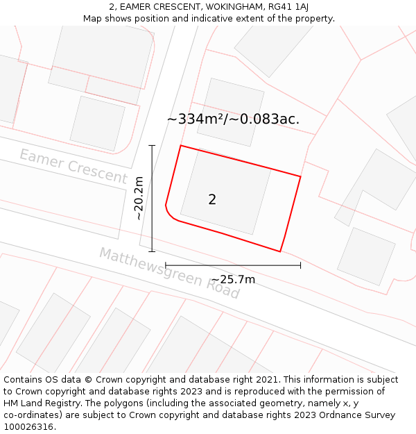 2, EAMER CRESCENT, WOKINGHAM, RG41 1AJ: Plot and title map