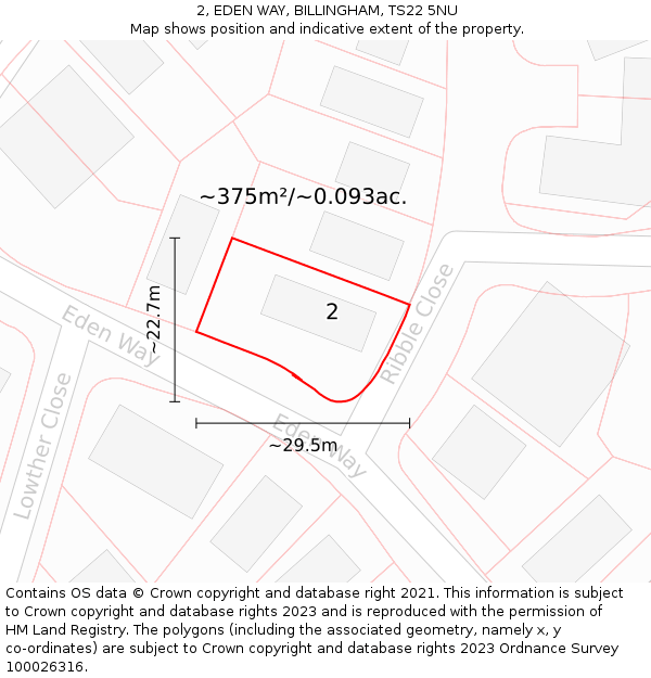2, EDEN WAY, BILLINGHAM, TS22 5NU: Plot and title map