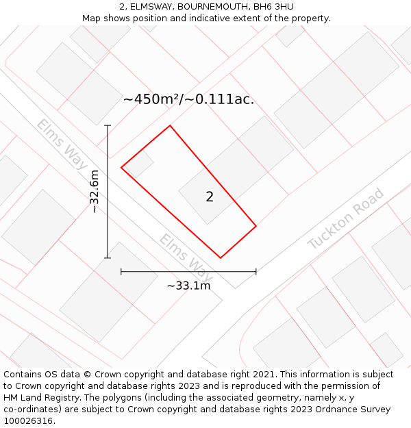 2, ELMSWAY, BOURNEMOUTH, BH6 3HU: Plot and title map