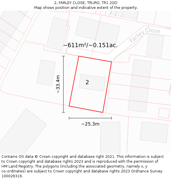 2, FARLEY CLOSE, TRURO, TR1 2GD: Plot and title map