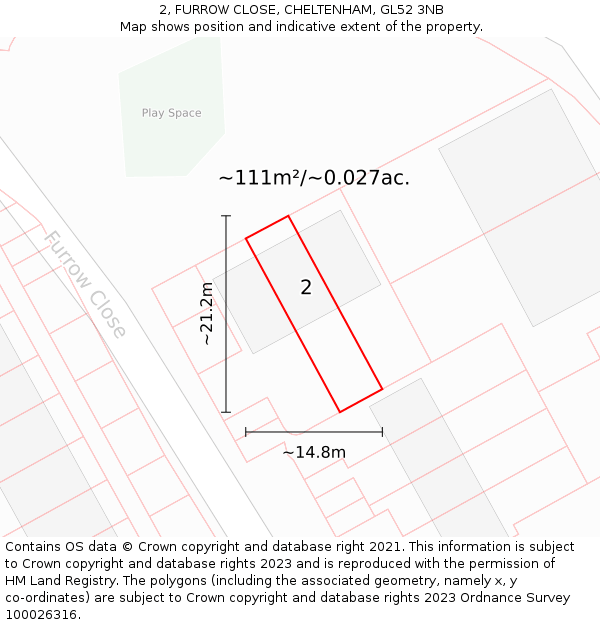 2, FURROW CLOSE, CHELTENHAM, GL52 3NB: Plot and title map