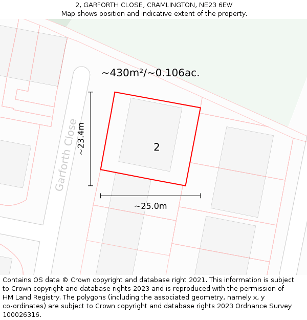 2, GARFORTH CLOSE, CRAMLINGTON, NE23 6EW: Plot and title map