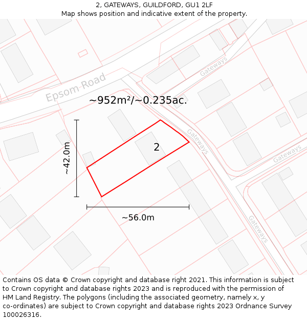 2, GATEWAYS, GUILDFORD, GU1 2LF: Plot and title map