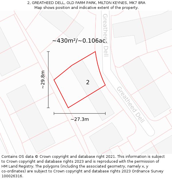 2, GREATHEED DELL, OLD FARM PARK, MILTON KEYNES, MK7 8RA: Plot and title map