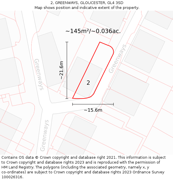 2, GREENWAYS, GLOUCESTER, GL4 3SD: Plot and title map