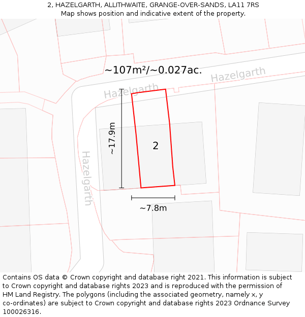 2, HAZELGARTH, ALLITHWAITE, GRANGE-OVER-SANDS, LA11 7RS: Plot and title map