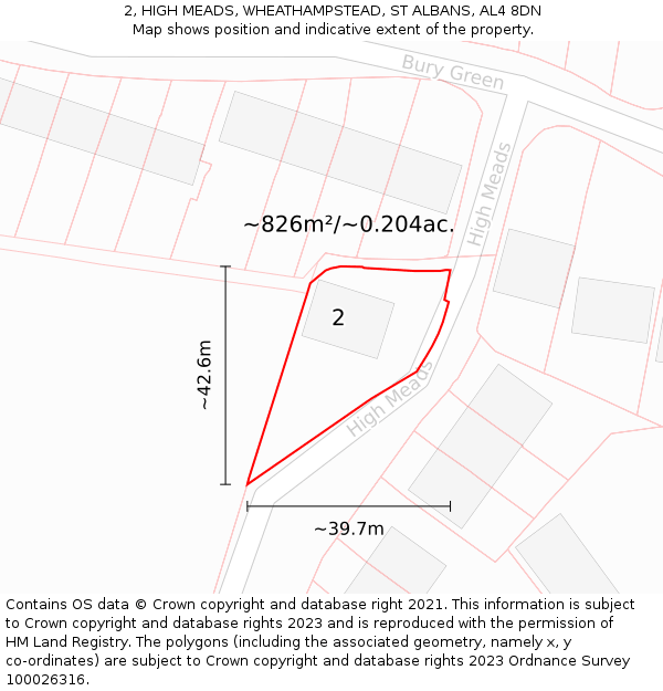 2, HIGH MEADS, WHEATHAMPSTEAD, ST ALBANS, AL4 8DN: Plot and title map